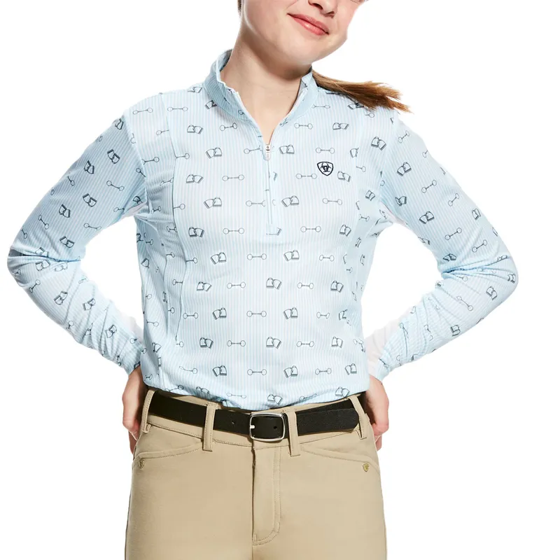 Ariat Girls Sunstopper 1/4 Zip Top - Bit Print Blue